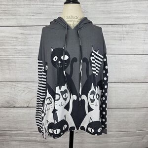 Lily By Firmiana Gray Cat Print Hoodie